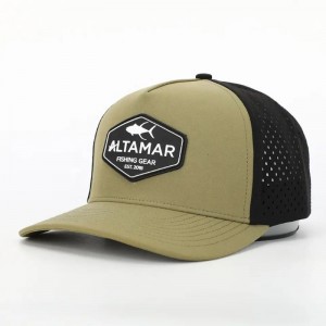Custom 5 Panel Waterproof Army Green Polyester Laser Cut Hole Sports Hat,Perforated Golf Gorras,Rubber Patch Logo Baseball Cap