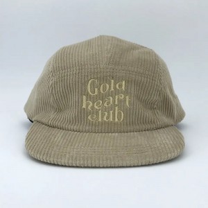 5 Panel Unstructured Corduroy Soft Snapback Cap with Fabric Custom Embroidery Logo