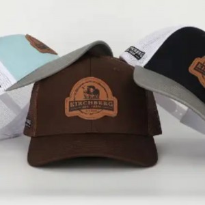 OEM Custom High Quality Leather Patch Logo Mesh Snap Back Gorras Caps,Aplique Cotton 112 Pre Curved Trucker Hats