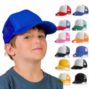 Wholesale Adjustable Snapback Classic Unisex Youth One-Size Mesh Cap Curved Bill Poly-Foam Front Trucker Hat For Kids