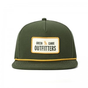 Oem Custom High Quality Classic 5 Panel Army Green Cotton Embroidery Woven Patch Logo Rope Snapback Cap Hat
