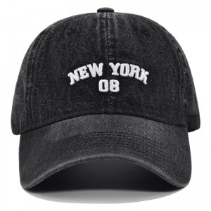 High Quality Custom Logo Washed Distressed 100% Cotton 6 Panel Embroidered Bill Old Cowboy Baseball Cap jeans hat