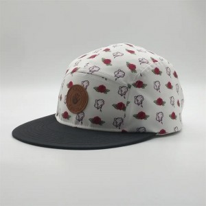 Wholesale 5 Panel Custom Leather Patch Logo Snapback Hats,Polyester Kids Snapback Cap,All Over Print Camp Hats