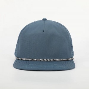 Oem Custom Design Logo 5 Panel Classic Unstructured Plain Blank Laser Cut 5 Panel  Perforated Gorras Nylon Rope Hat