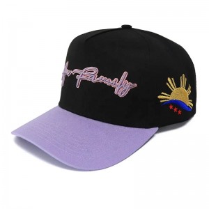 New Arrival Contrast Color Black AND Purple Custom Color 5 Panel Embroidery Logo Baseball Cap Sports Hats For Adults