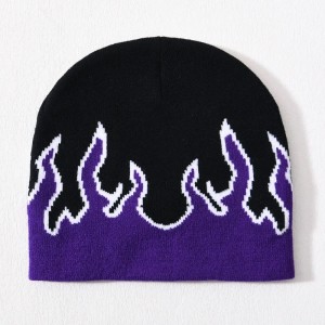 Wholesale Skull Ski Acrylic Knitted Hat Hip Hop Cuffed All Over Print Design Custom Logo Unisex Winter Jacquard Flame Beanie
