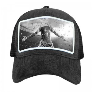 Wholesale high quality Mesh Custom Velvet Trucker Cap 5 Panels Custom Applique Patch Embroidery Black Velvet Trucker Hat