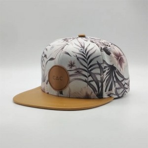 Customize Print Snapback Hats,Digital Printing Flat Brim Cap,Leather Patch Logo Snapback Hats