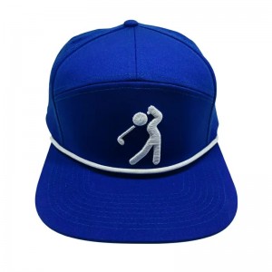 Custom High Quality 7 Panel Perforated Hat,Mens 3D Embroidery Logo Baseball Cap with Rope