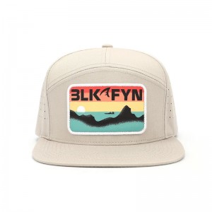 Wholesale Custom High Quality 7 Panel Flat Brim Printed Patch Logo Snapback Caps,Laser Cut Hole Perforated Mens Hat