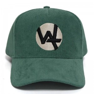 Custom Made Direct Factory 5 Panel Baseball Cap Green Corduroy Hat With 3D Puff Embroidery Logo Cotton Sweatband Winter Caps